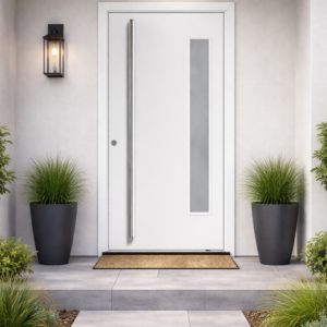 PUERTA PIVOTANTE LISA CON VIDRIO LATERAL FIJO