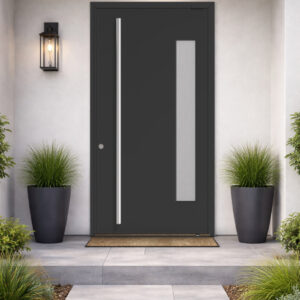 Puerta Pivotante lisa con vidrio fijo lateral
