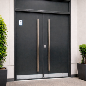 PUERTA DOBLE HOJA CIEGA CON BARRAL